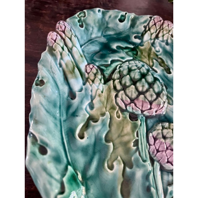 Antique French Lunéville Majolica Asparagus & Artichoke Platter by Keller & Guérin For Sale In Dallas - Image 6 of 15