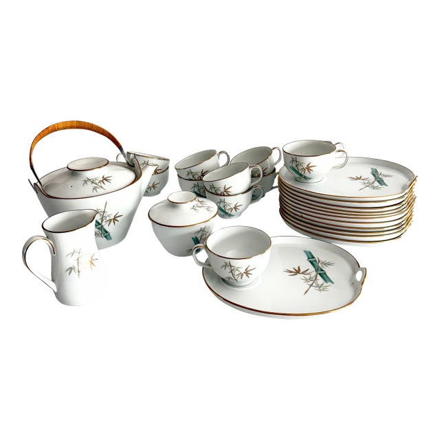 Mid 20th Century Noritake Japanese Snack Set for 12 With Teapot, Creamer and Sugar - 7 Pieces For Sale