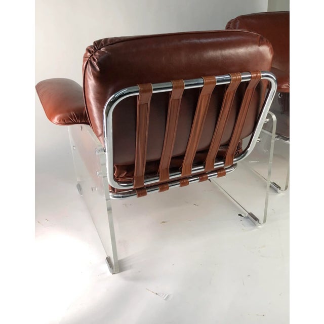 Mid-Century Modern 1970s Pace International Argenta Leather & Lucite Chairs, Unmarked - a Pair For Sale - Image 3 of 12