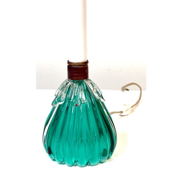 Mid 20th Century Archimede Seguso Murano Ribbed Emerald Green Glass Lamp Applied Crystal Collar For Sale - Image 11 of 16