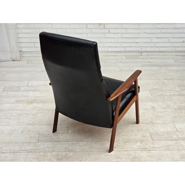 Danish Armchair in Black Artificial Leather and Teak Wood, 1970s For Sale - Image 11 of 18