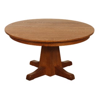 Charles Limbert Antique Arts & Crafts Round Oak Expandable Dining Table For Sale