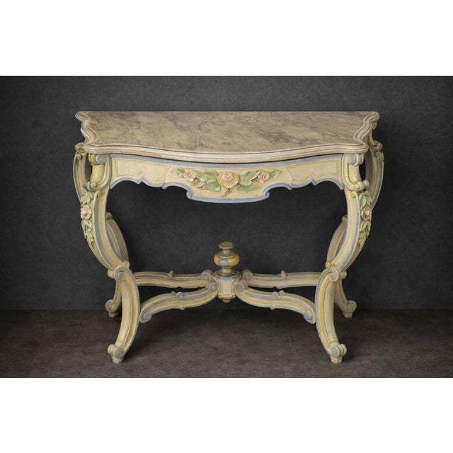 Italian Console Table with Painted and Sculpted Wooden Top with Faux Marble Finish For Sale - Image 9 of 9