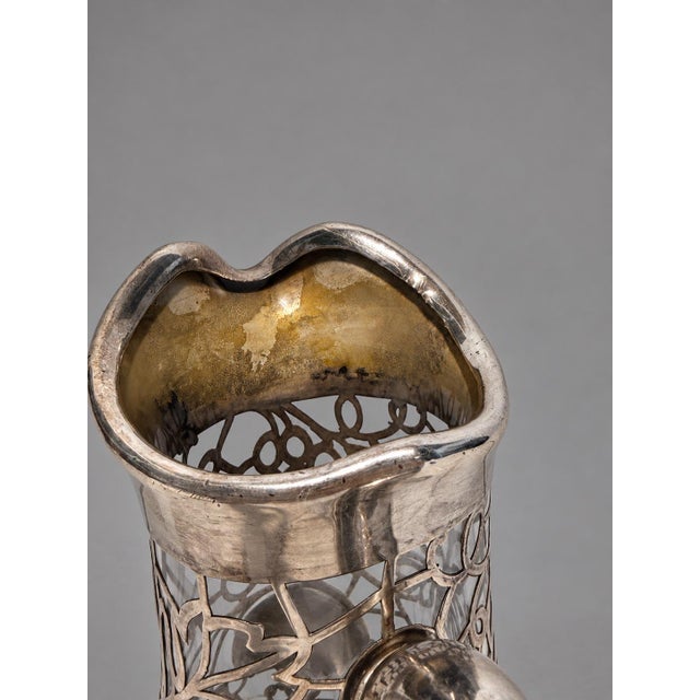 Early 20th Century 1900s American Sterling Silver Webbed Overlay Glass Pitcher, Alvin For Sale - Image 5 of 10