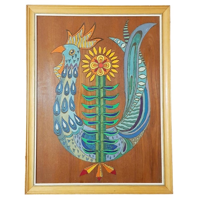 Etched Wood Artwork in the style of Lurçat, 1973 For Sale