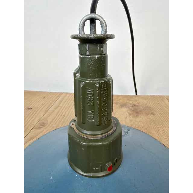 Industrial Blue Enamel Military Pendant Lamp with Cast Aluminium Top, 1960s For Sale - Image 14 of 18