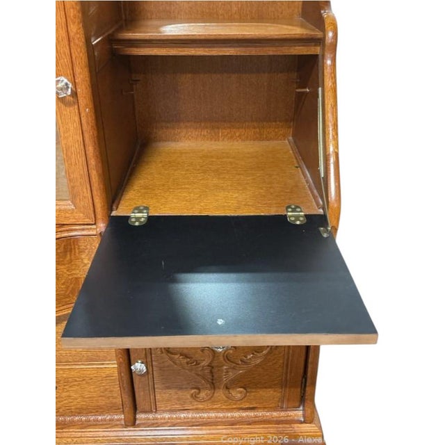 Wood 1980s Lexington "Victorian Sampler" Oak Side-by-Side Secretary Desk and Vanity Chest For Sale - Image 7 of 9