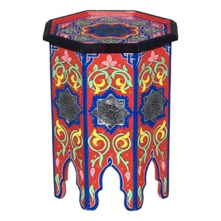 Red Moroccan Hand-Painted Accent Table For Sale