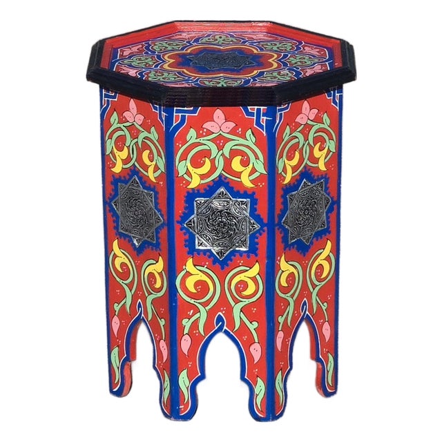 Red Moroccan Hand-Painted Accent Table For Sale