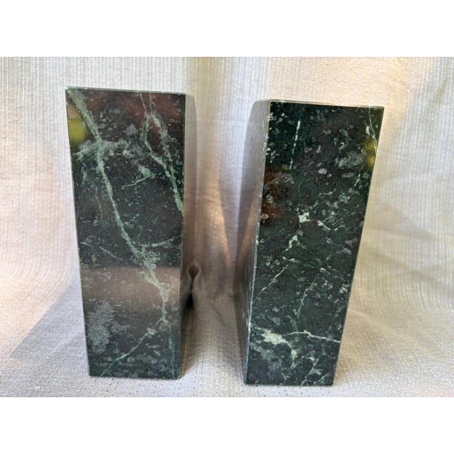 Handsome vintage set of 2, heavy Italian green marble Caduceus, medical emblem bookends. Gently curved outer edge. Each...