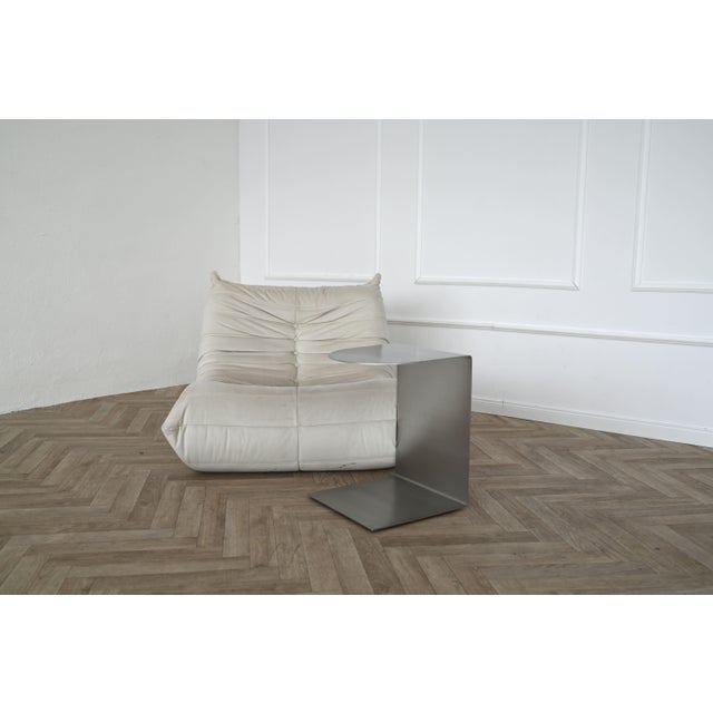 Silver C-Shaped Side Table in Brushed Stainless Steel by Veliento For Sale - Image 8 of 10