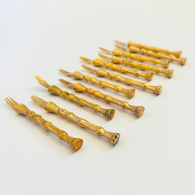Vintage Golden Bamboo Cocktail Forks - Set of 11 For Sale - Image 4 of 9