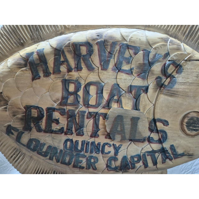 Harvey's Boat Rental Carved Flounder Trade Sign For Sale In Boston - Image 6 of 12