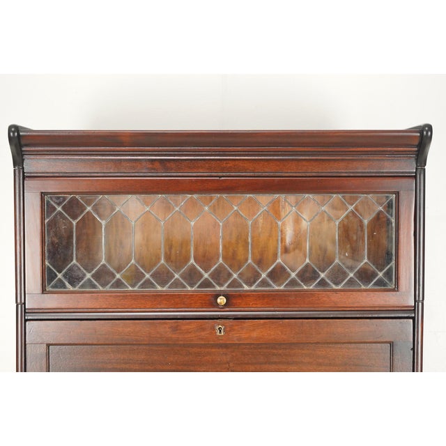 Victorian Vintage Victorian Style Oak Barrister Bookcase With Leaded Glass For Sale - Image 3 of 15