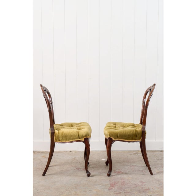 Pair of Antique Carved Chairs With Velvet Tufted Upholstered Seats For Sale - Image 4 of 11