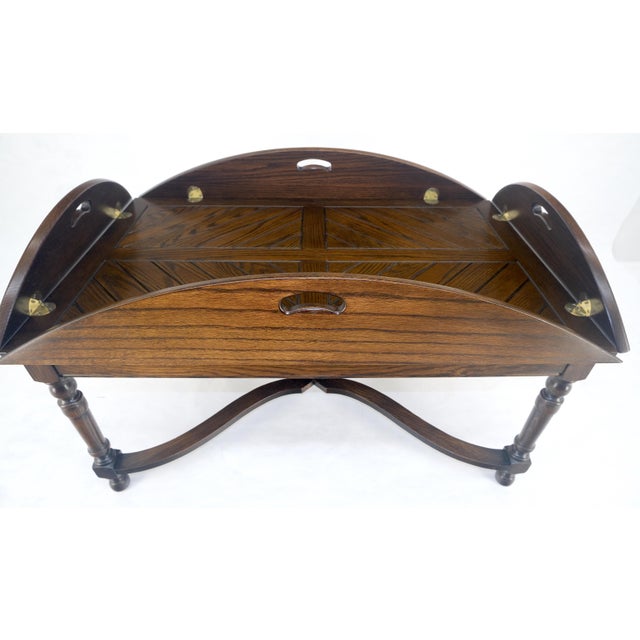 Brown Spanish Colonial Turned Legs Drop Leaves Butlers Tray Coffee Table MINT For Sale - Image 8 of 13