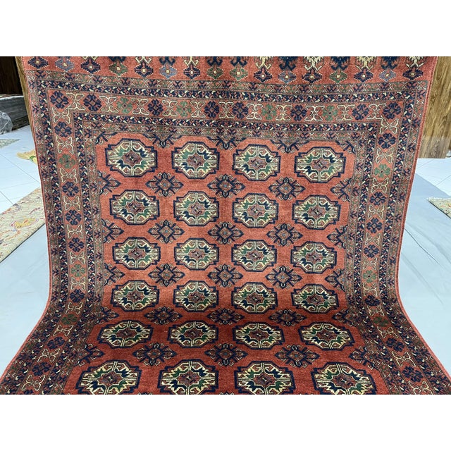 Red Turkmen Philpa Wool Area Rug, Tribal Geometric Medallion Design For Sale - Image 4 of 17
