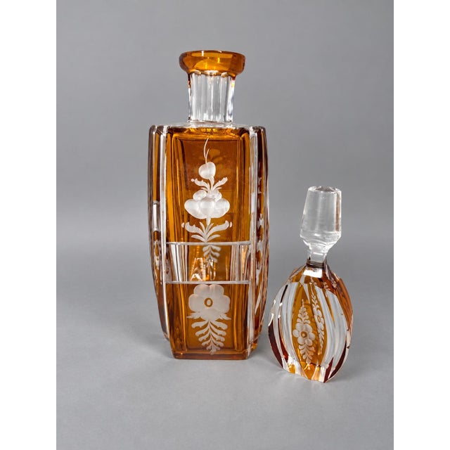 Bohemia 19c Bohemian Artisan Amber Cut Crystal Decanter For Sale - Image 4 of 9