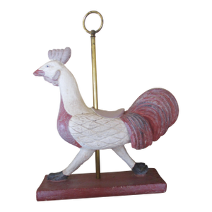 1980s Austin Productions Inc White & Rose Carousel Rooster Statue