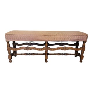 English Antique William and Mary Style Upholstered Bench For Sale