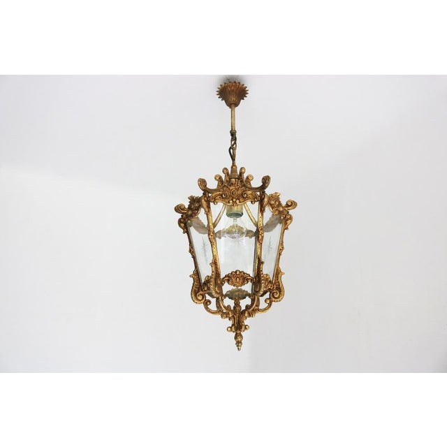 French Louis XV Style Brass and Etched Starburst Glass Lantern, 1950s For Sale - Image 14 of 14
