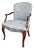 Queen Anne Mahogany Blue Damask Open Arm Chair For Sale