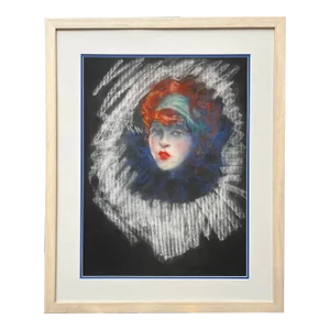 Original Large Vintage Art Deco Pastel Portrait of a Woman Charles G. Sheldon C. 1920s