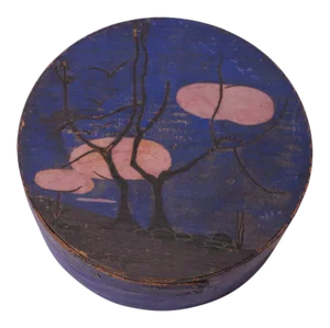Early 20th Century Americana Pantry Box in Indigo With Tree Motif