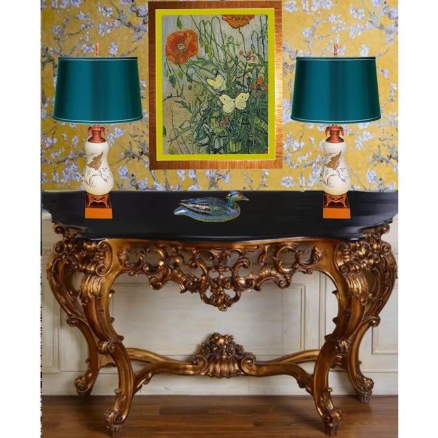 Metal Vintage White Ceramic Gold Butterfly Table Lamps - a Pair For Sale - Image 7 of 12