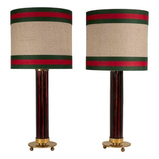 Brass and Metal Table Lamps with Murano Glass Rods, 1970s, Set of 2 For Sale