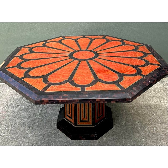Vintage Inlay Pen Shell and Brass Octagon Dining Table For Sale - Image 4 of 12
