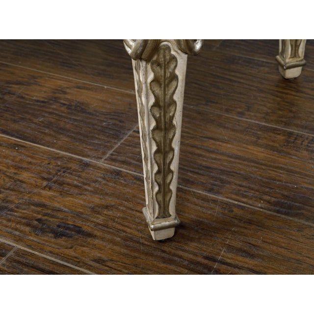 Italian Midcentury Painted Bench with Silver Foliage Carved Legs and Upholstery For Sale - Image 11 of 11