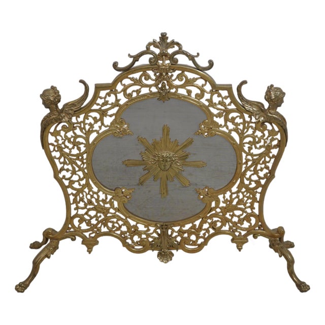 French Bronze Fireplace Screen W. Lady Face Mounts For Sale