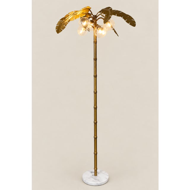 Metal Vintage Mid Century Modern Chinoiserie Gold Palm Tree Floor Lamp For Sale - Image 7 of 7