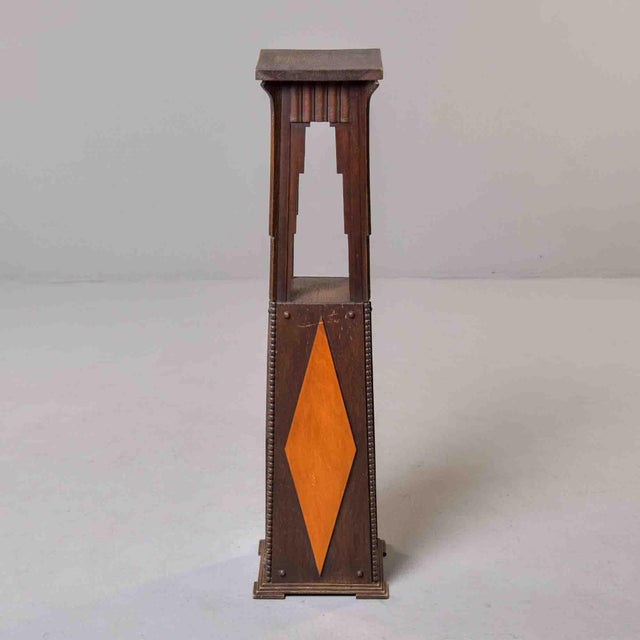 Arts & Crafts Arts & Crafts Oak Pedestal With Diamond Inlay Circa 1890s For Sale - Image 3 of 11