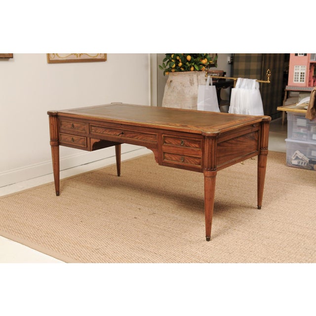 Wood Antique Louis XVI Style French Desk With Brown Leather Top For Sale - Image 7 of 14