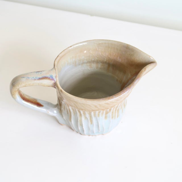 Handmade Small Studio Ceramic Pitcher With Textural Drip Glaze in Organic Earth Tones For Sale - Image 12 of 13