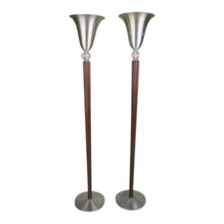 Art Deco Torchiere Floor Lamps - A Pair For Sale