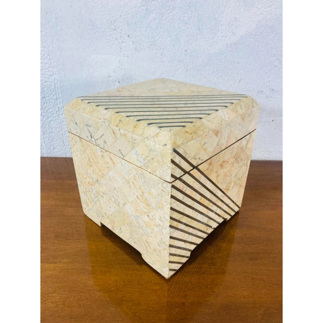 Eggshell Vintage Maitland Smith Tessellated Stone Box For Sale - Image 8 of 9