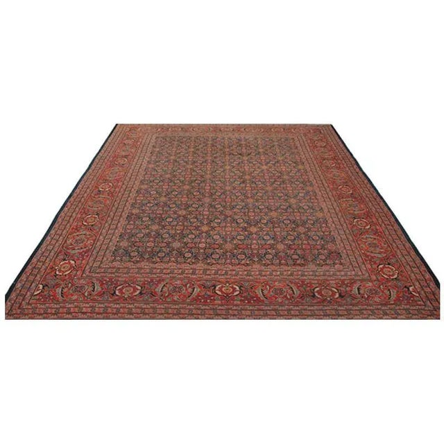 ACTUAL SIZE: 9’3″ x 12’10” PRIMARY COLOR: Navy / Red AGE: Old MATERIALS: Wool FOUNDATION: Cotton PRODUCTION: Handwoven,...