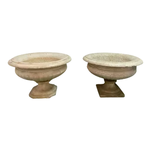 Grand Scale Hand Carved Marble Urns - a Pair