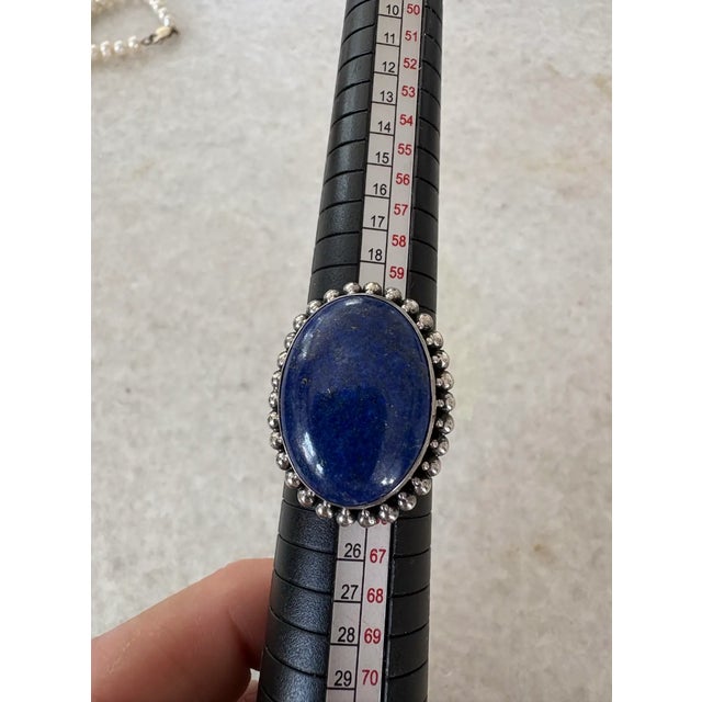 Gemstone Vintage Blue Lapis and Sterling Silver Ring, Size 10.25 For Sale - Image 7 of 8