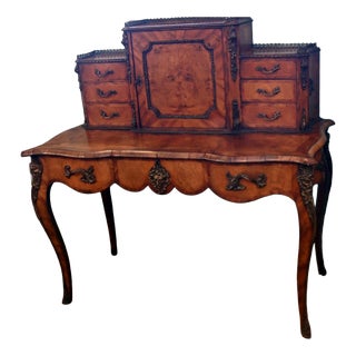 Antique English Burr Walnut Bonheur du Jour Writing Desk, 1860 For Sale