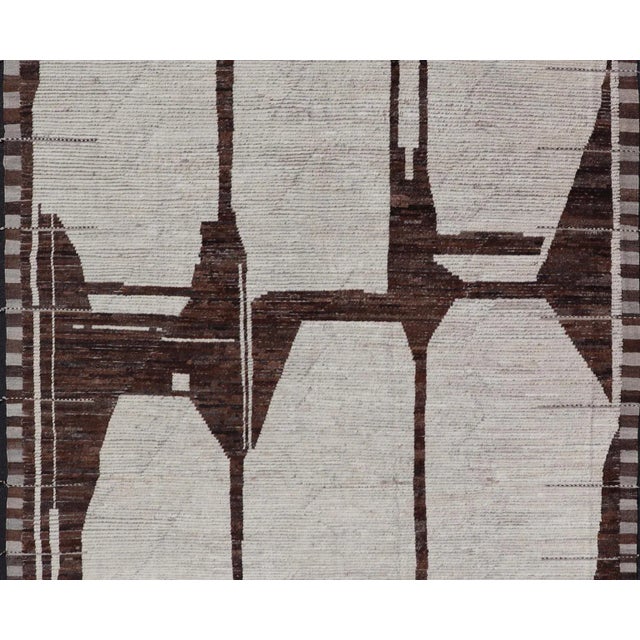 Abstract Modern Wool Hand Knotted in Brown and White by Keivan Woven Arts 8'8 X 12'3 For Sale - Image 3 of 10
