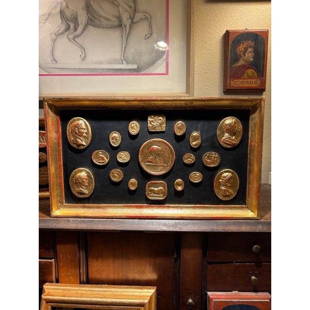 Vintage Classical Grand Tour Gilded Cameo Intaglio Arrangement in Giltwood Frame For Sale In Palm Springs - Image 6 of 10