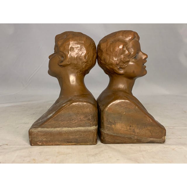 Early 20th Century Weidlich Brothers Bronzed "Youth" Bust Bookends For Sale - Image 6 of 9