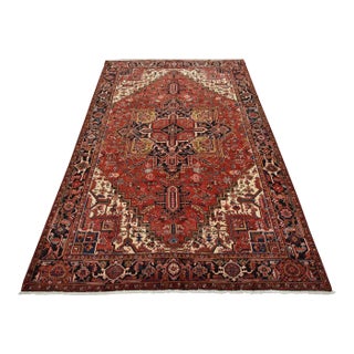 Heriz Rug 8’2” X 11’9” Red Wool Vintage Tribal Hand-Knotted Oriental Carpet For Sale