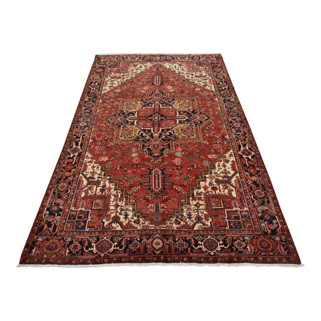 Heriz Rug 8’2” X 11’9” Red Wool Vintage Tribal Hand-Knotted Oriental Carpet For Sale