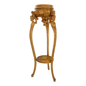 Antique Carved Oak Tripod Tri legged Plant Stand