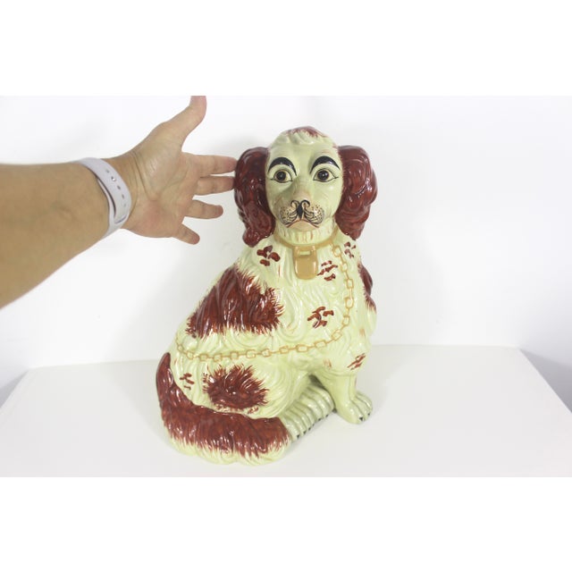 English Very Large Vintage Staffordshire Spaniel Dog Hand Painted Collectible For Sale - Image 3 of 11